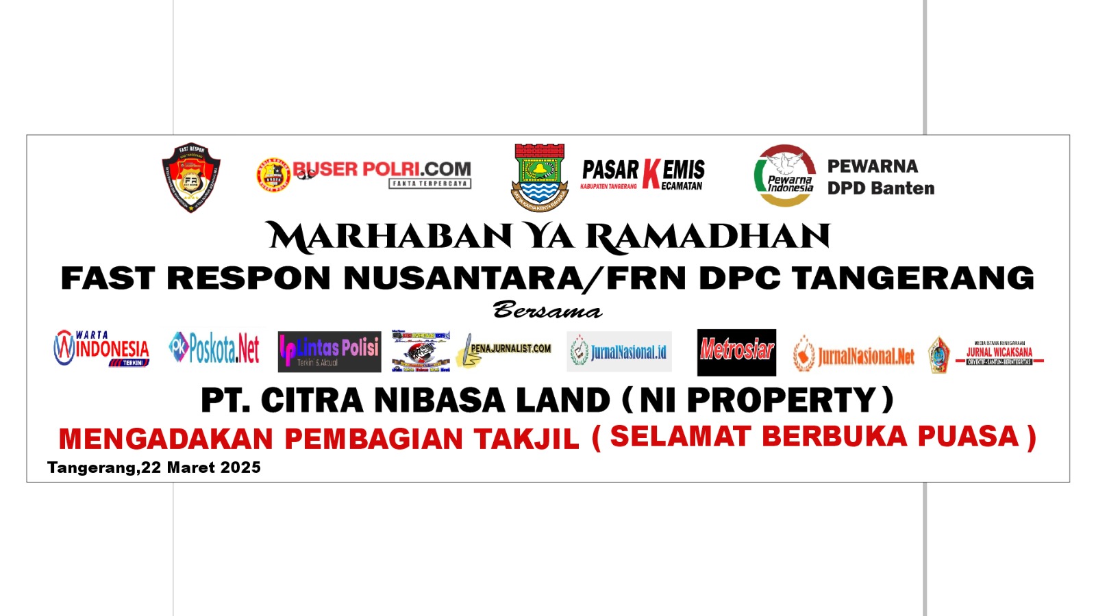 Kali Ini 200 Pcs Makanan Takjil Dibagikan oleh DPC FRN Kabupaten Tangerang di Pasar Kemis